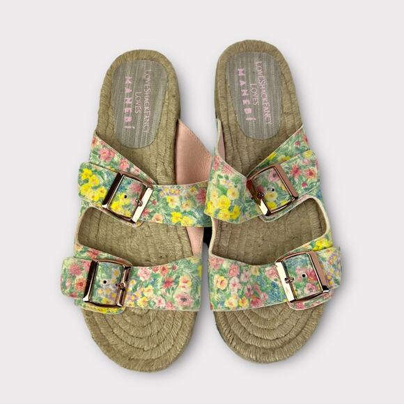 MANEBI X LoveShackFancy Nordic Floral Leather Espadrille Slide Sandals 41/US 11 - Picture 3 of 10